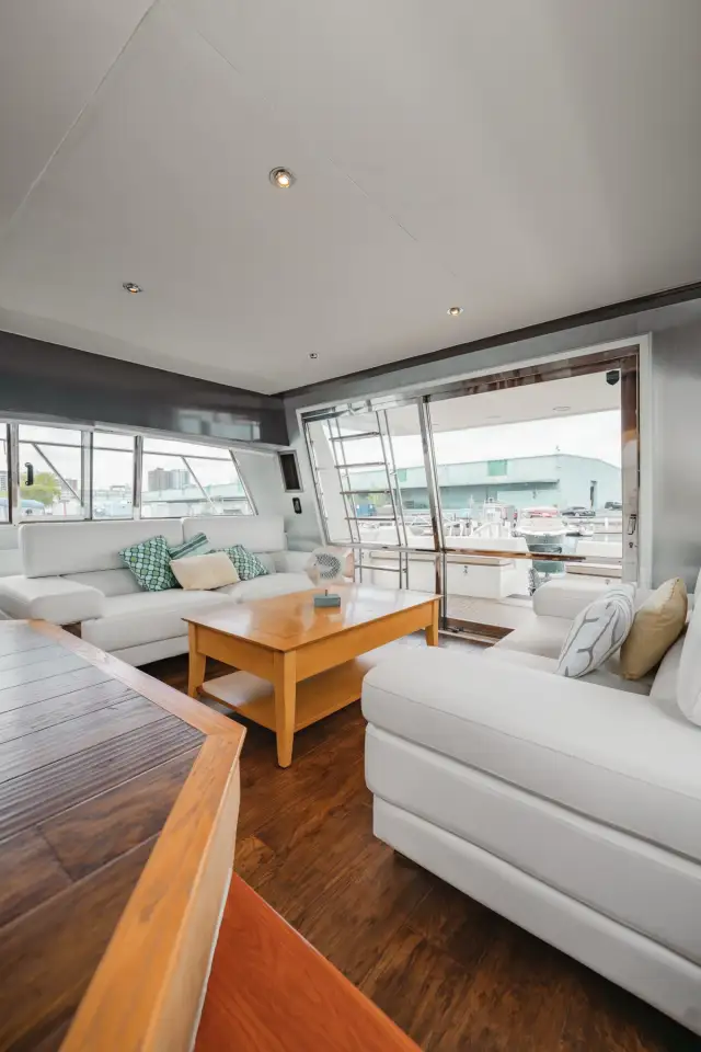 Valhalla salon interior prepared for a private charter