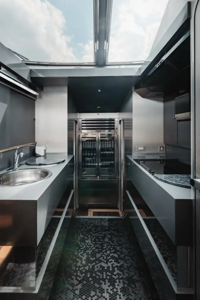 Valhalla galley and service area for catered charters