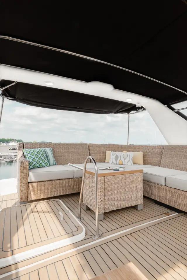 Valhalla upper deck lounge seating for Toronto yacht guests